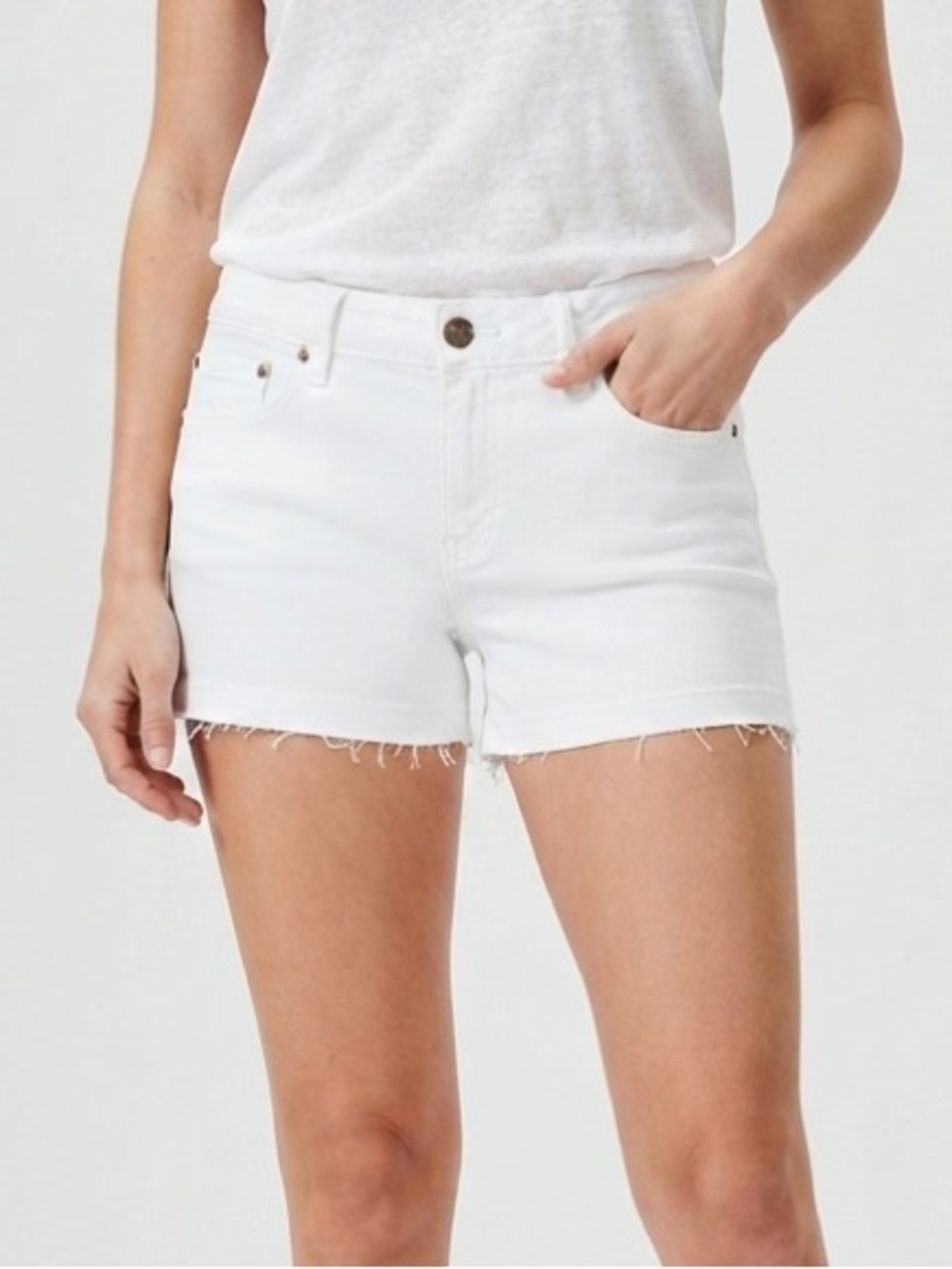 American Eagle White Mid Rise Denim Stretch Raw Hem Cutoff Shorts. Size 12